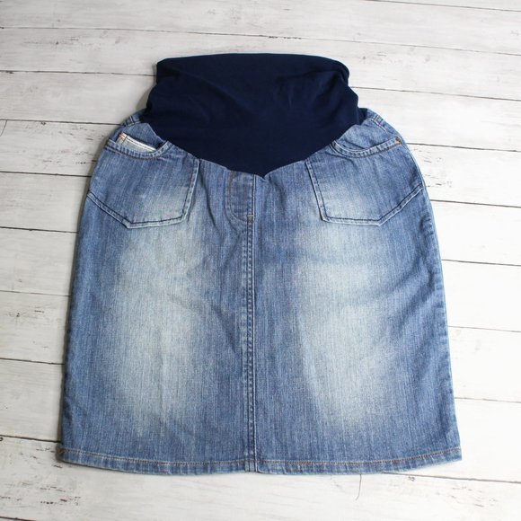 Mimi Women Maternity Denim Blue Jean Utility Skirt Size S Straight Pencil - Picture 1 of 8